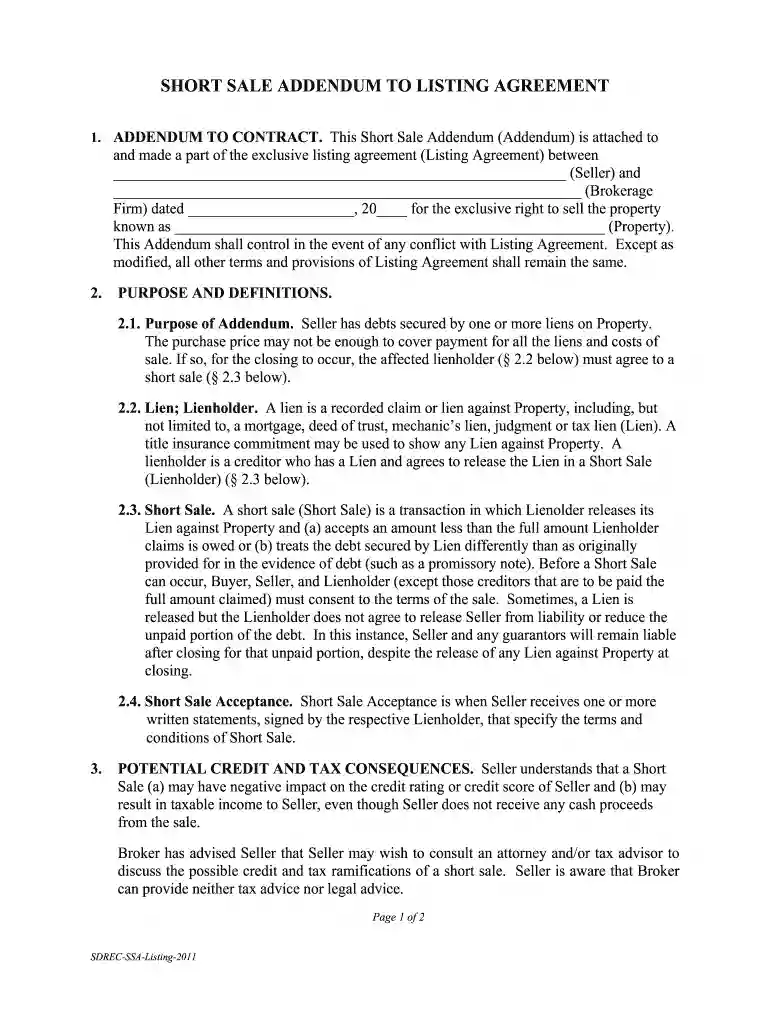 short sale addendum florida Preview on Page 1