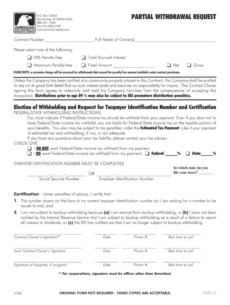 american equity surrender form Preview on Page 1