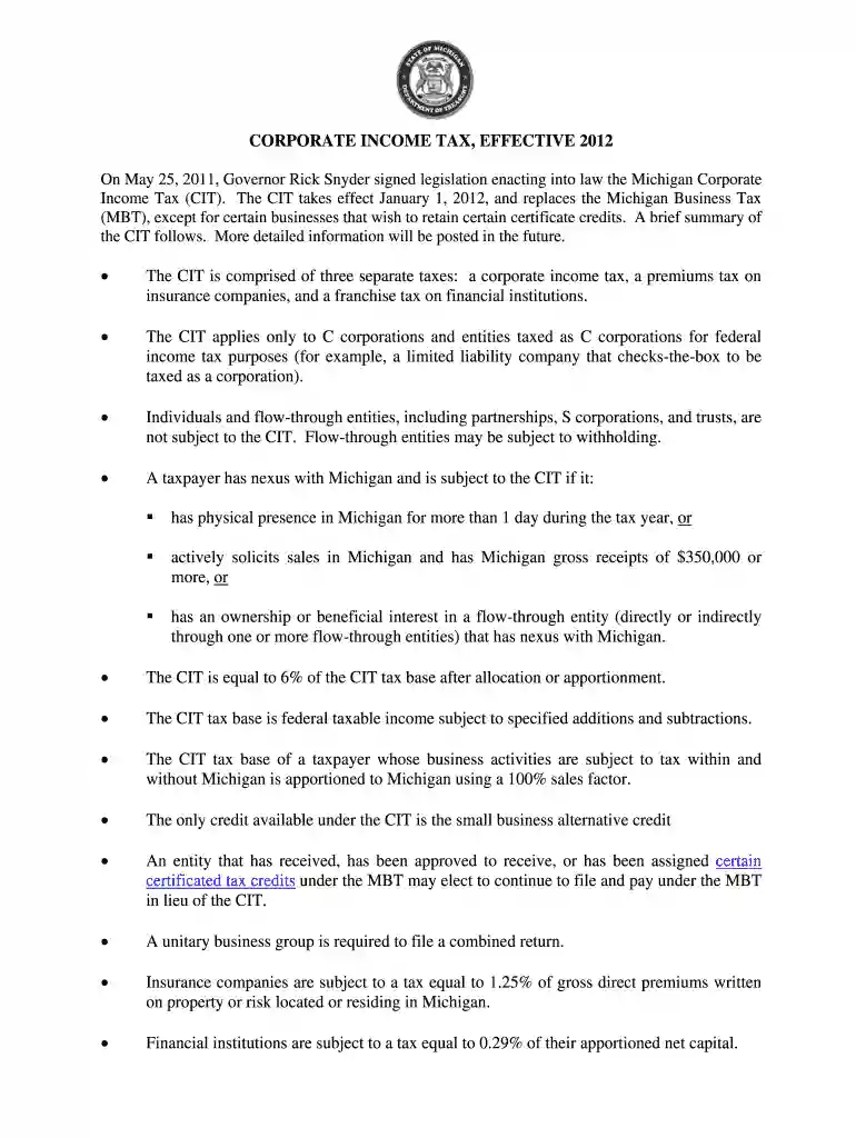 cit michigan except form Preview on Page 1