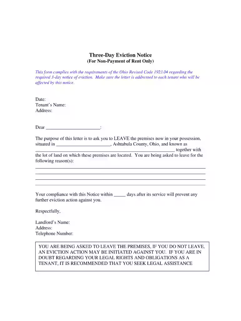 how to fill out a 3 day eviction notice in ohio Preview on Page 1