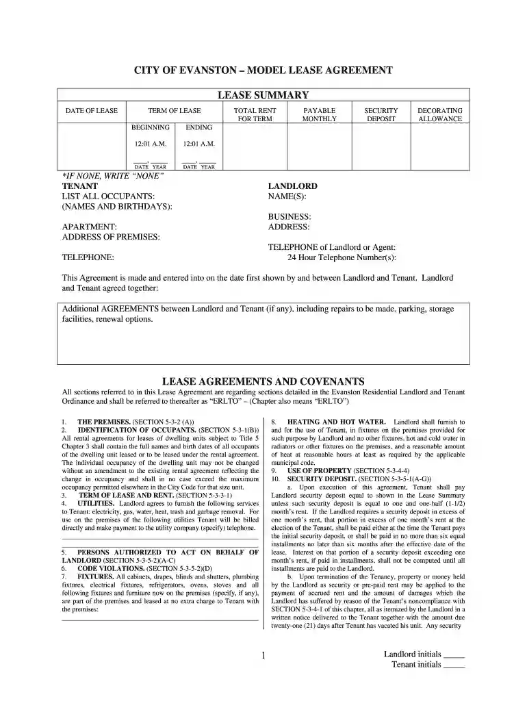 evanston model lease Preview on Page 1