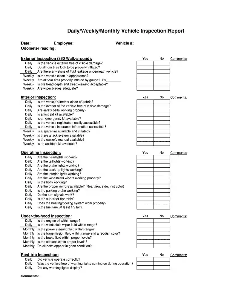 vehicle checklist form pdf Preview on Page 1