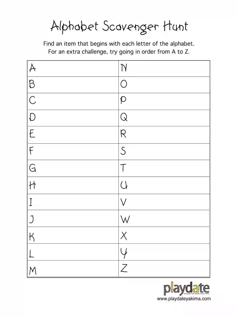 alphabet scavenger hunt pdf Preview on Page 1