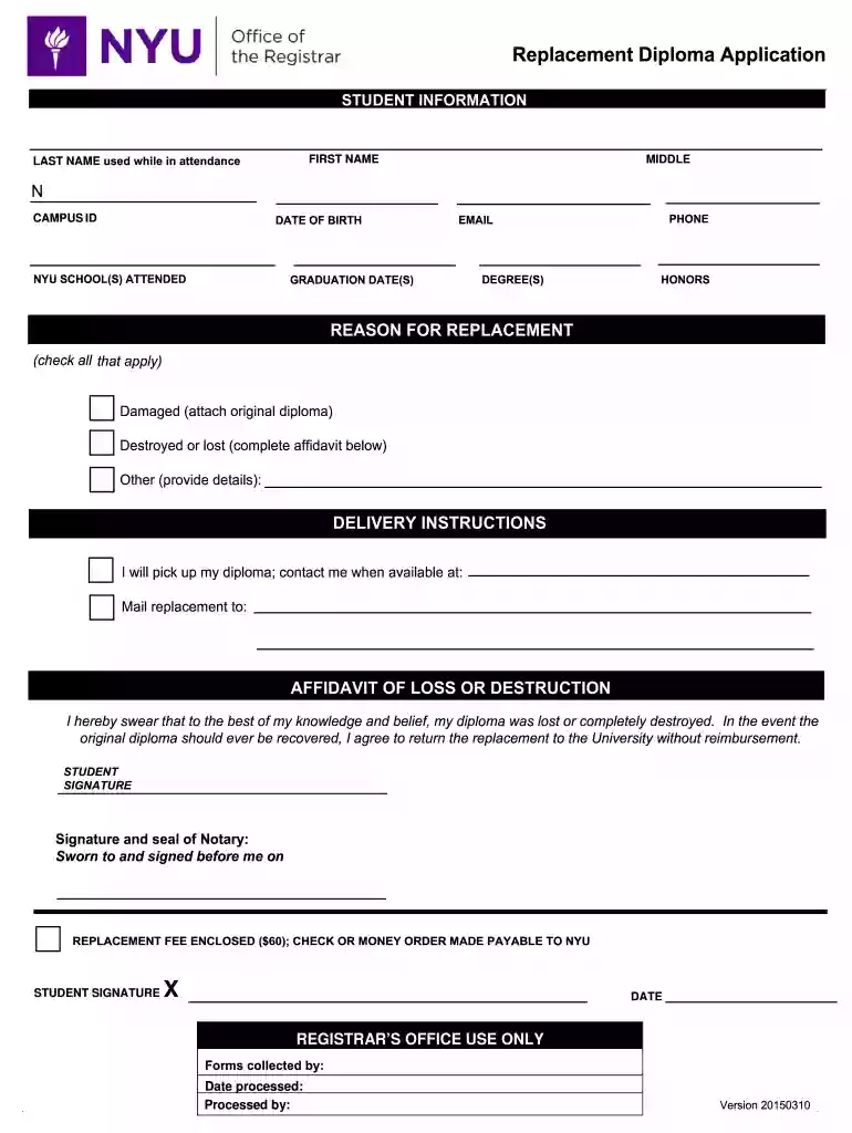 nyu replacement diploma Preview on Page 1