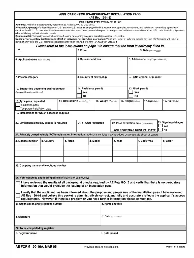 writeable form 190 16a 2005 Preview on Page 1