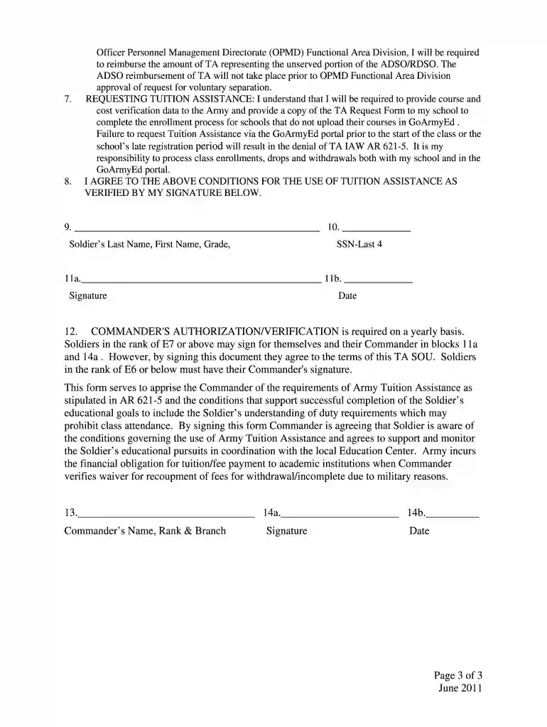 statement of understanding army 2011 form Preview on Page 1