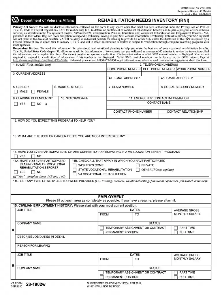 va form 28 1902 w 2010 Preview on Page 1