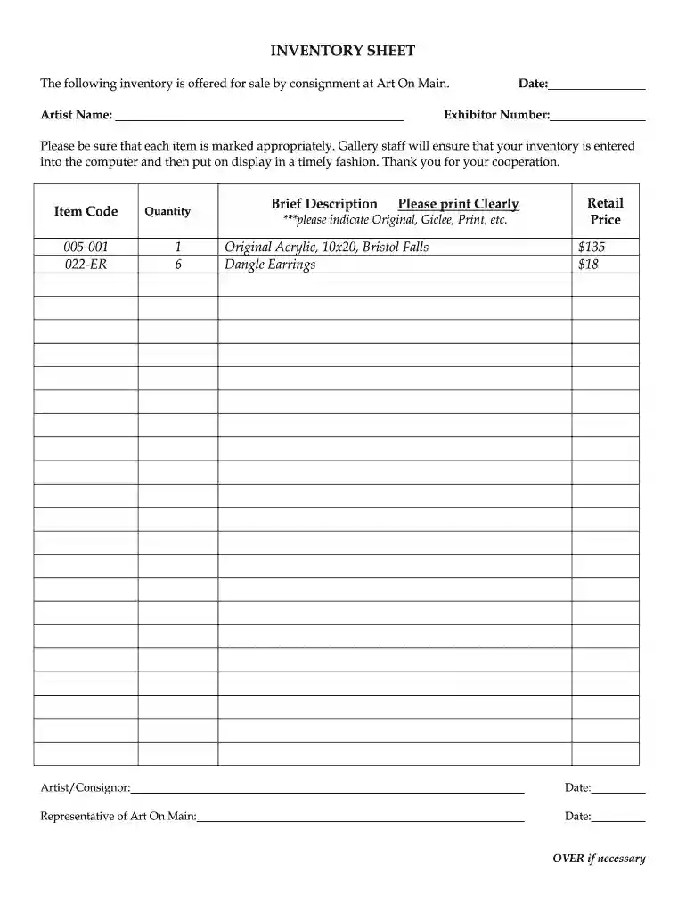 free consignment inventory tracking spreadsheet Preview on Page 1