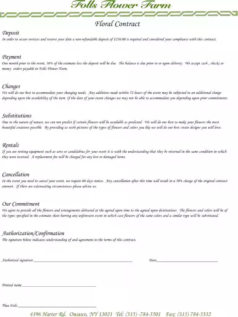florist wedding contract template Preview on Page 1