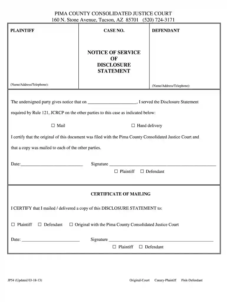 notice of service of disclosure statement 2012 form Preview on Page 1