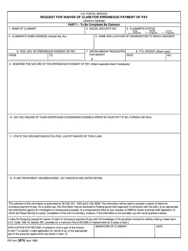 ps form 3074 Preview on Page 1