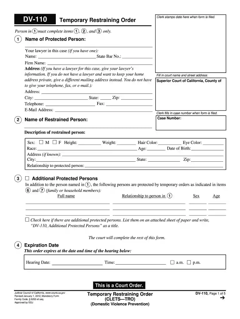 restraining order Preview on Page 1