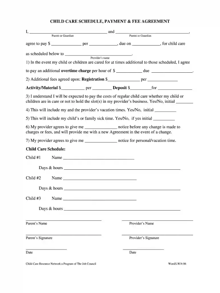 babysitting contract Preview on Page 1
