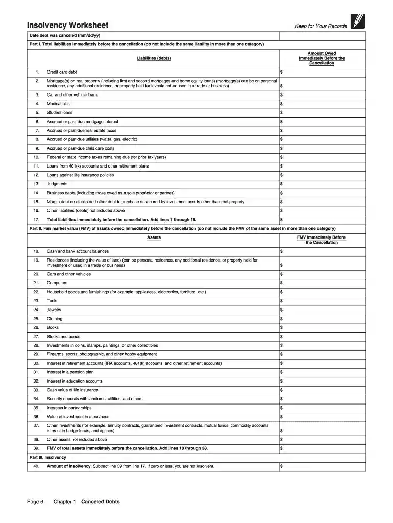insolvency worksheet Preview on Page 1
