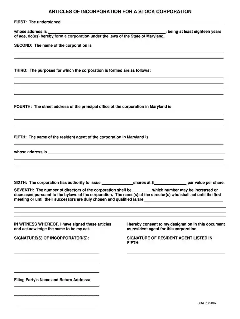 articles of incorporation Preview on Page 1