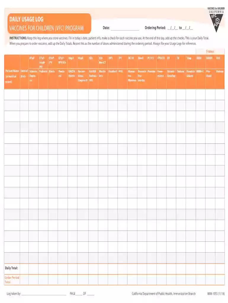 vfc daily usage log Preview on Page 1