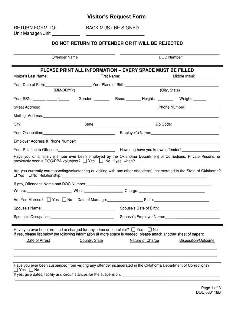 odoc visiting application Preview on Page 1