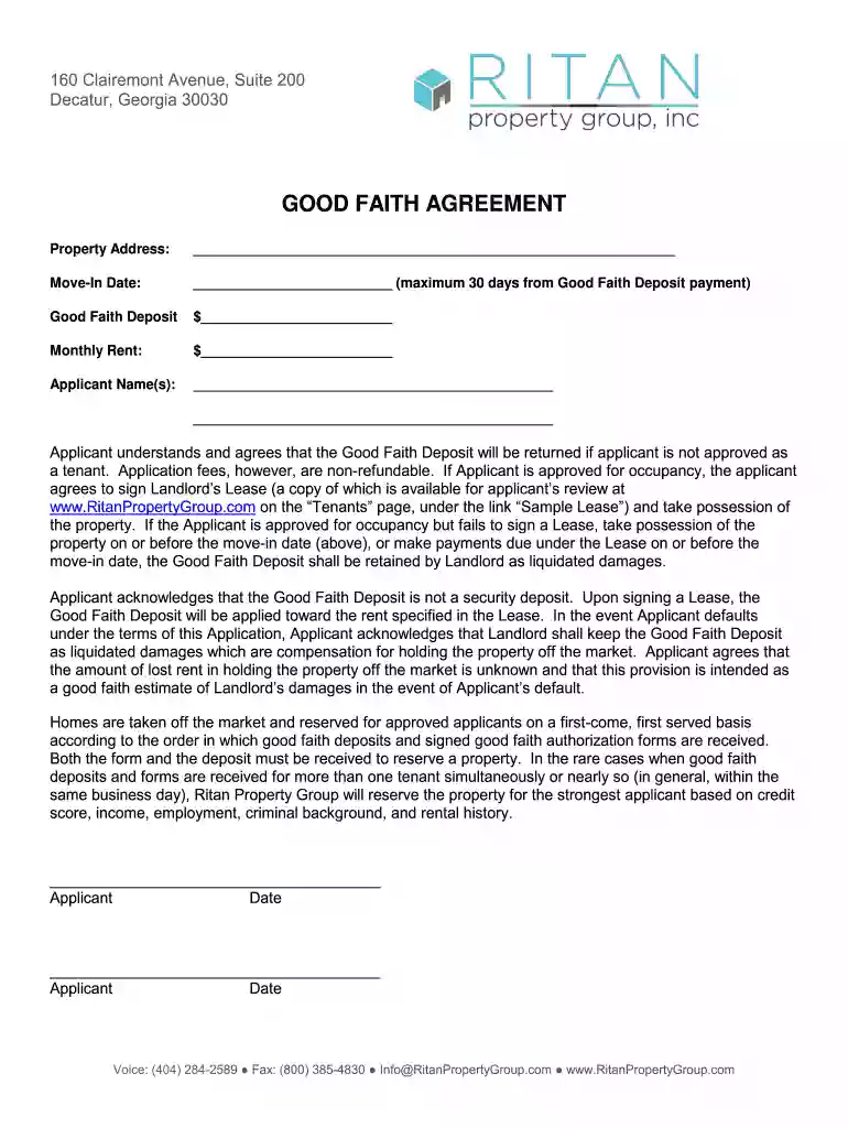good faith agreement template Preview on Page 1