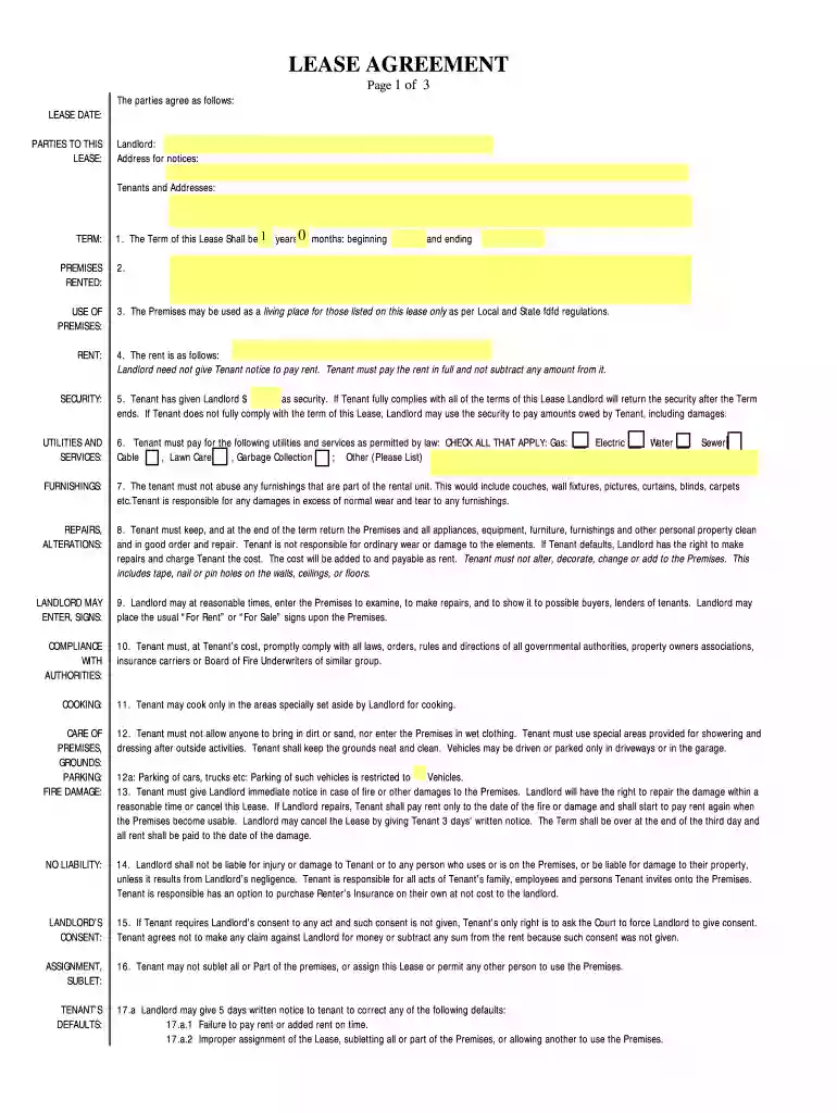 free vacation rental agreement template word Preview on Page 1