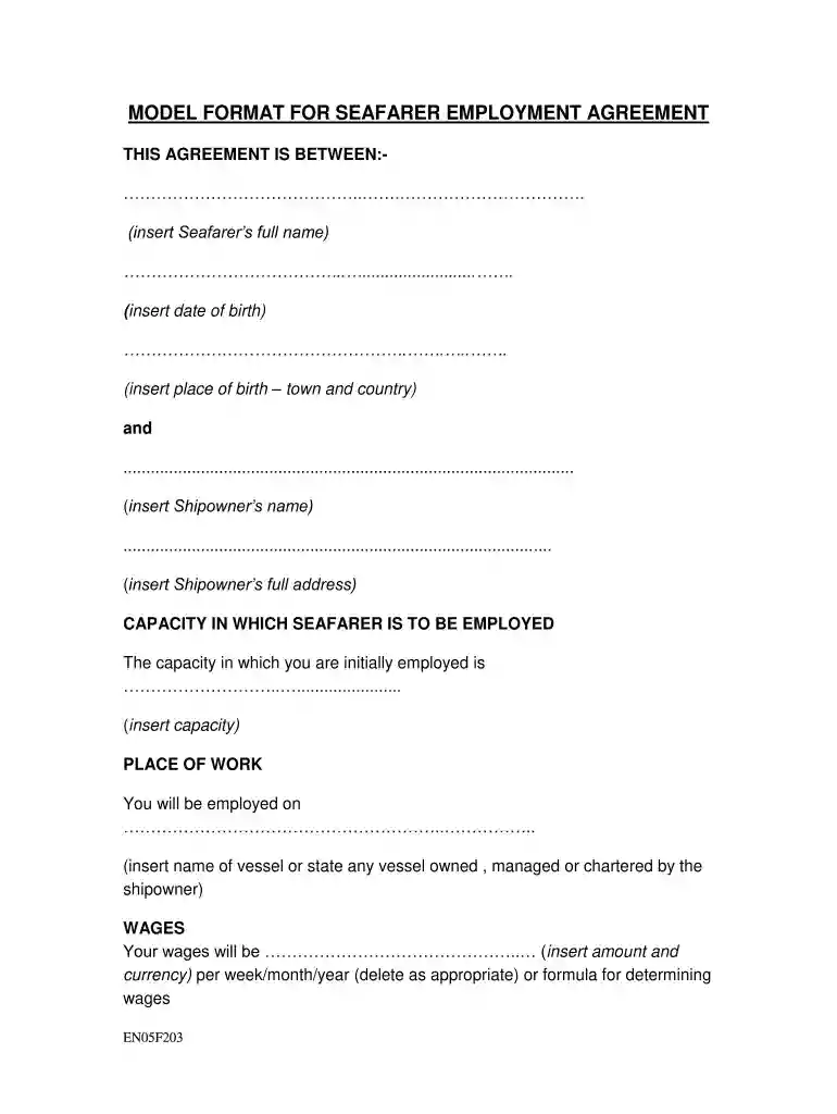 seafarers' employment contract sample Preview on Page 1