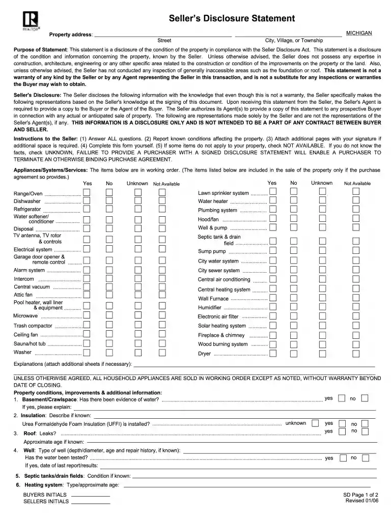 michigan seller's disclosure Preview on Page 1