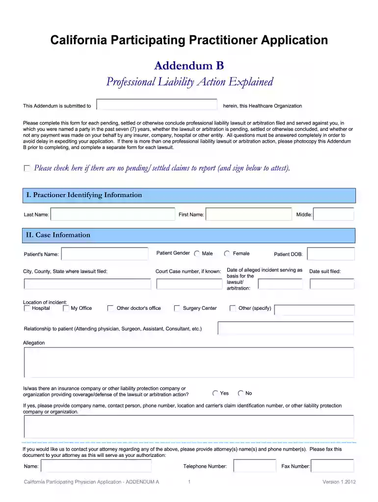 california participating physician addendum a Preview on Page 1