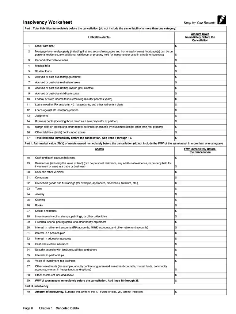 insolvency worksheet Preview on Page 1