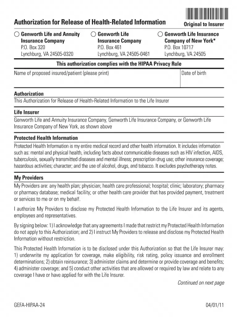 genworth confinement form Preview on Page 1