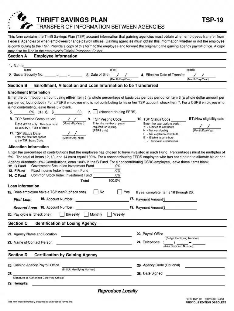 tsp 19 form fillable Preview on Page 1