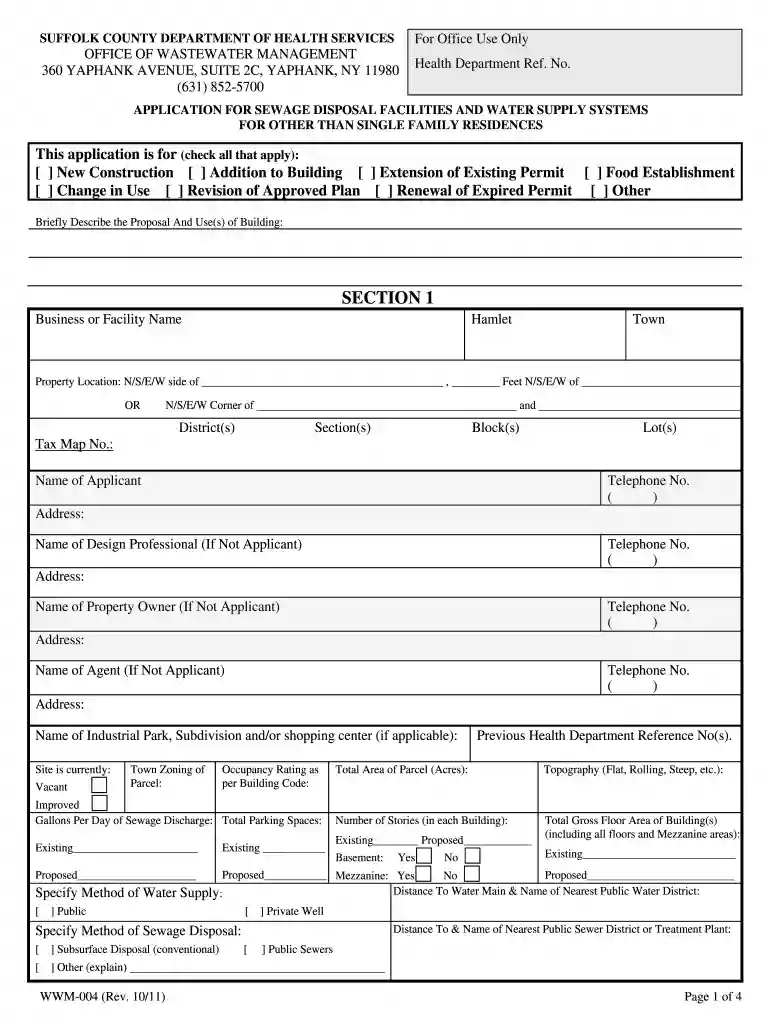 suffolk county wastewater management forms Preview on Page 1