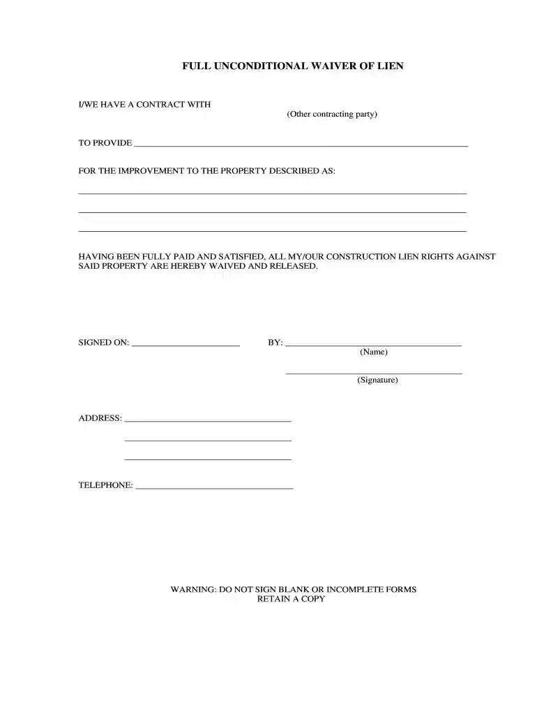 lien waiver form missouri Preview on Page 1