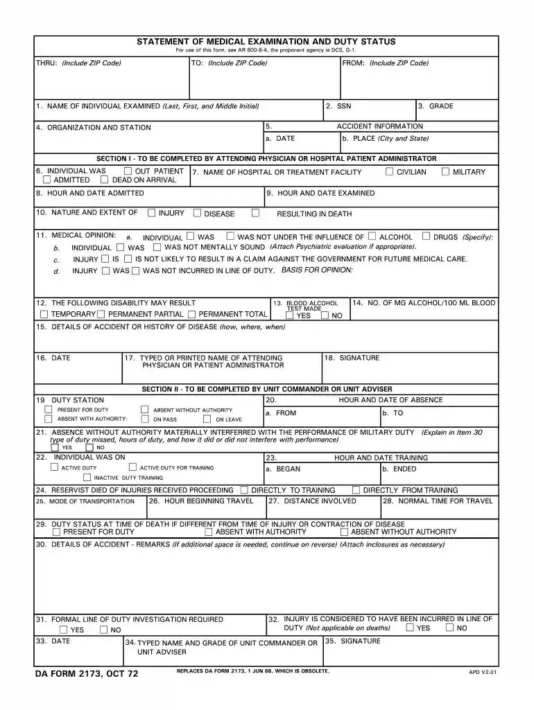 da form 2173 pdf fillable Preview on Page 1