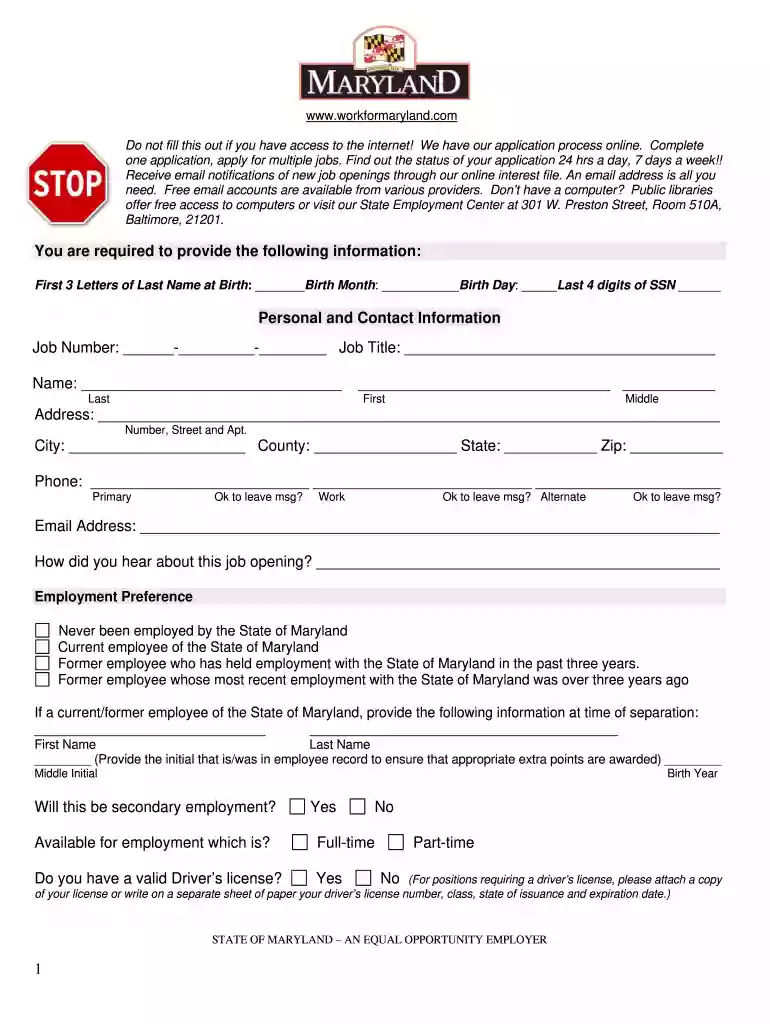 maryland unemployment application Preview on Page 1