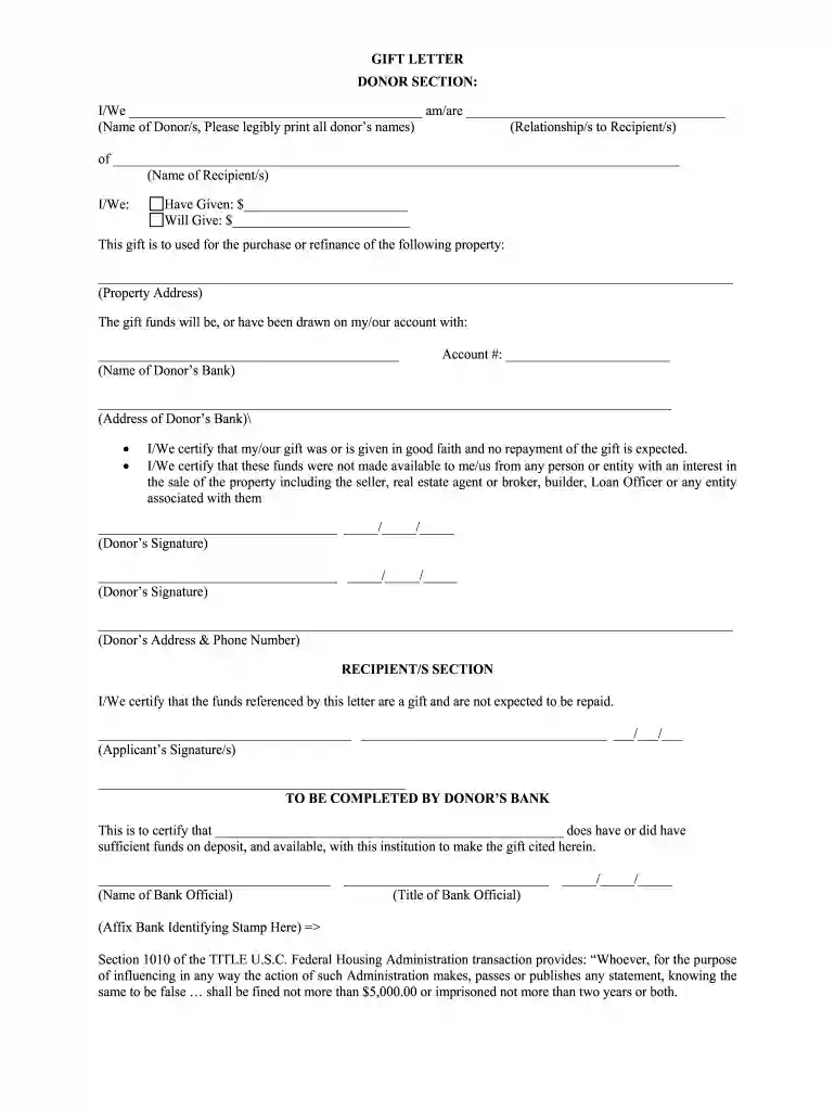 sample gift letter for mortgage Preview on Page 1