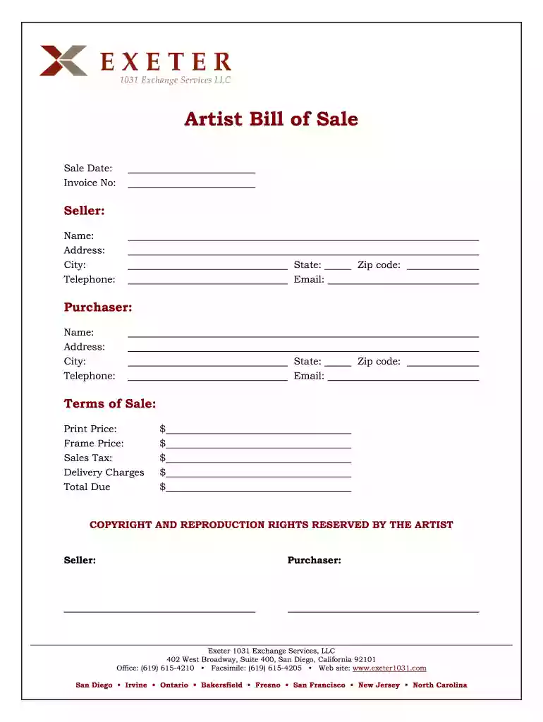 artwork bill of sale pdf Preview on Page 1