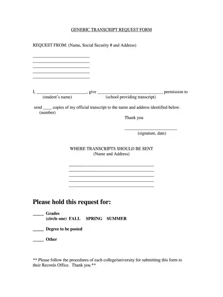 generic request form Preview on Page 1