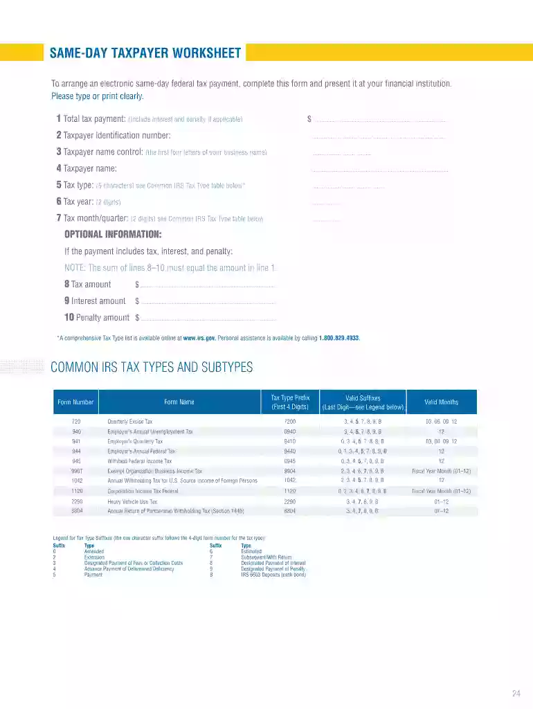 same day wire taxpayer worksheet Preview on Page 1