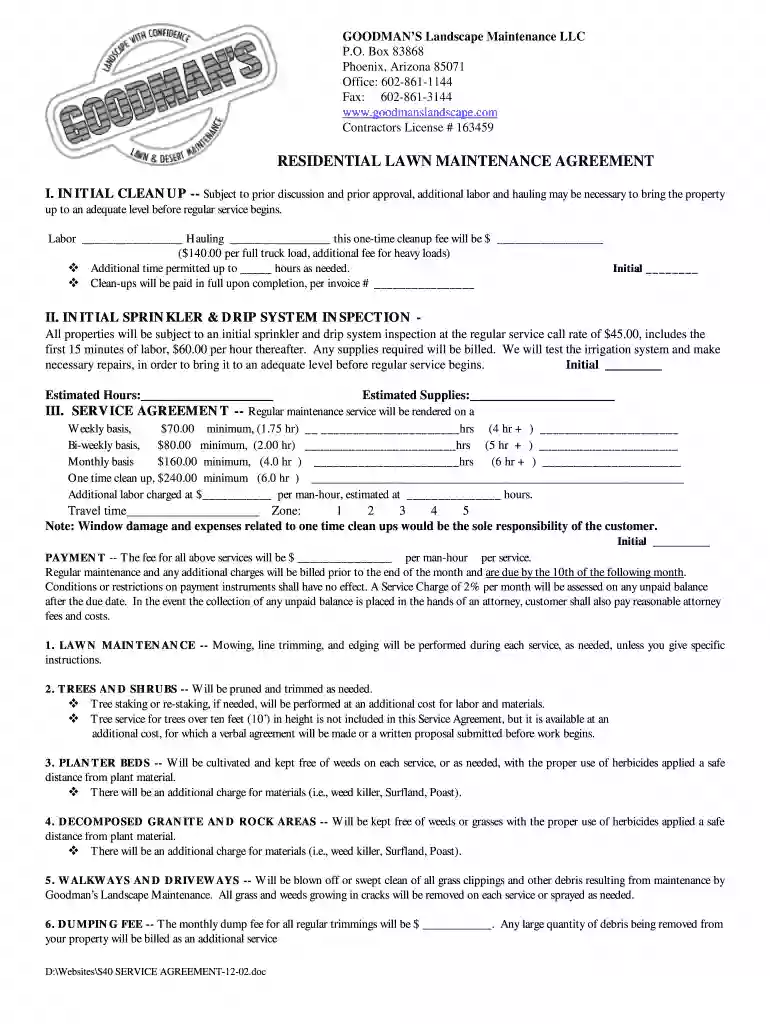 lawn care service agreement pdf Preview on Page 1