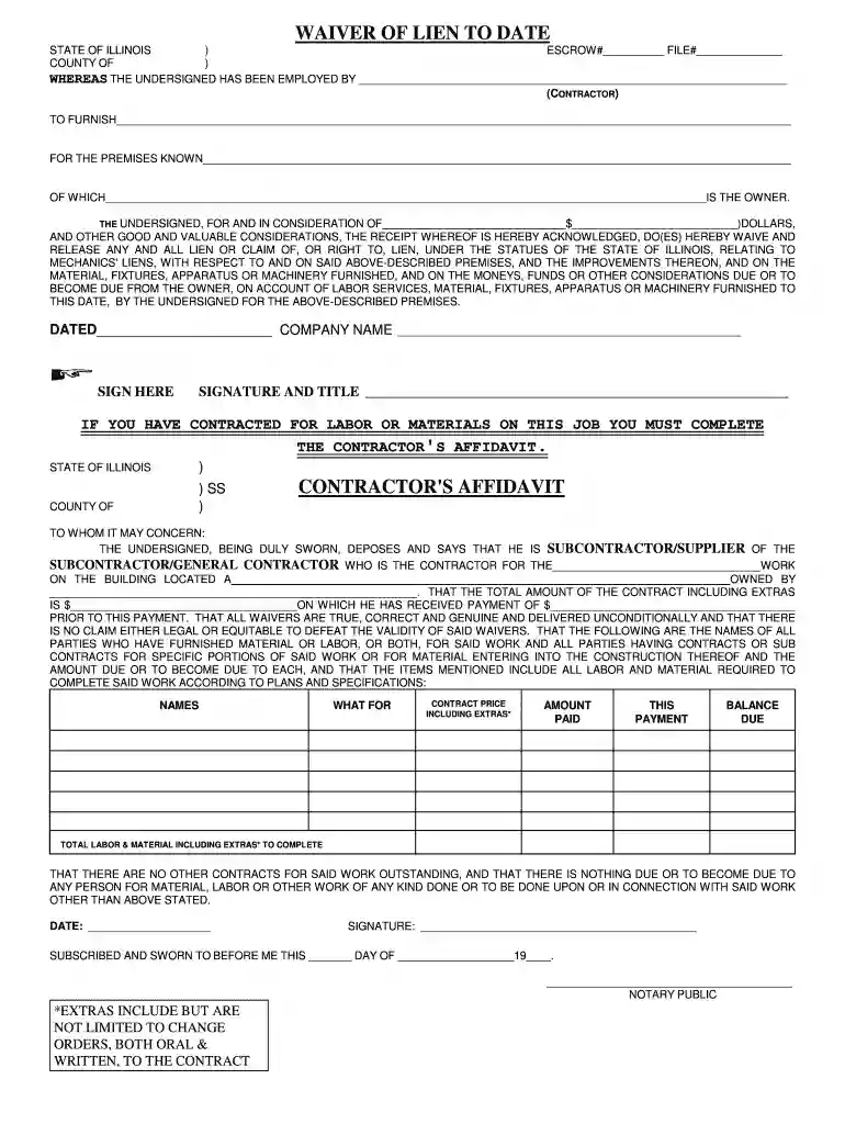illinois conditional lien waiver form Preview on Page 1