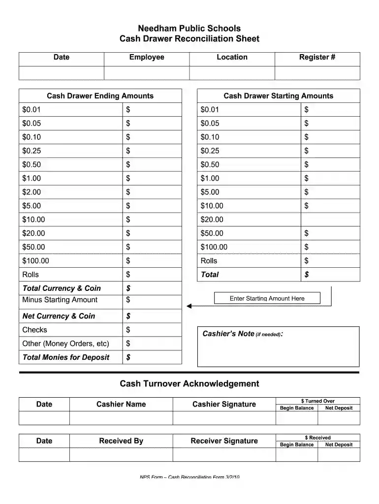 free printable cash drawer count sheet pdf Preview on Page 1