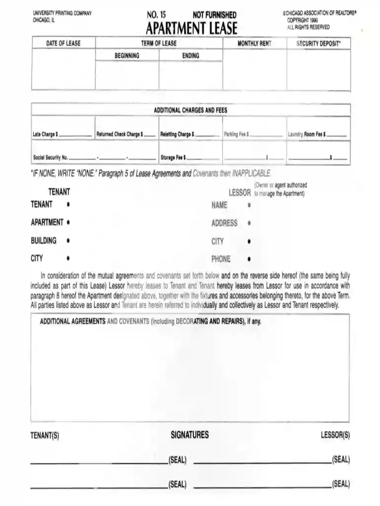 chicago residential lease form over the years 1974 Preview on Page 1