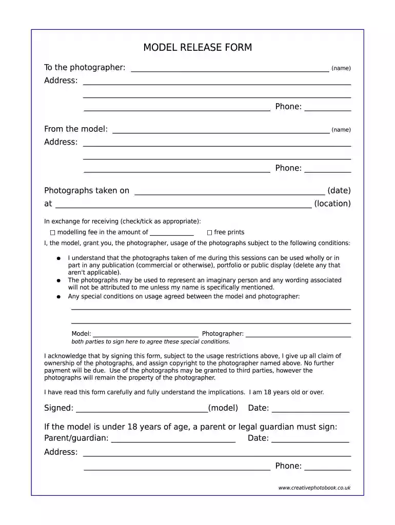 uk specific release form Preview on Page 1
