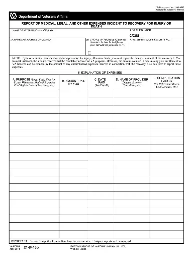 21 8416b form Preview on Page 1