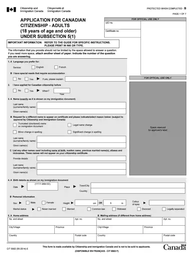 application form for canadian citizenship over 55 Preview on Page 1