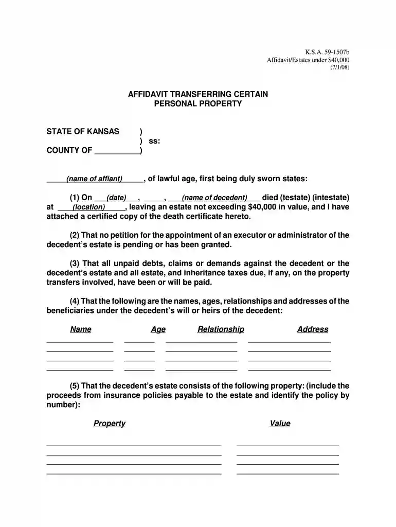 affidavit for transfer of personal property Preview on Page 1