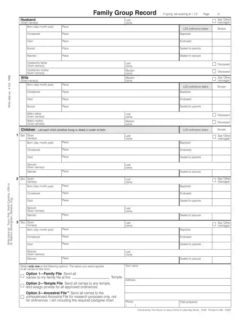 printable family group record sheet Preview on Page 1