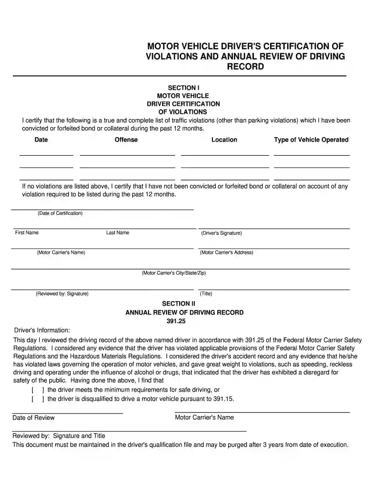annual review of driving record form Preview on Page 1