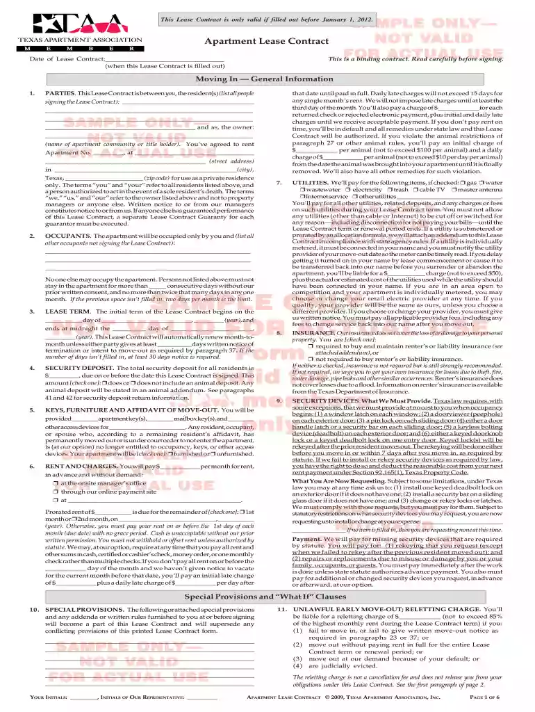 texas apartment association lease Preview on Page 1