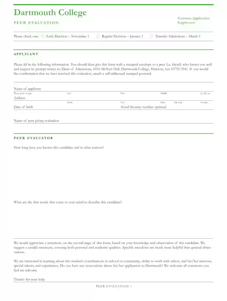 dartmouth peer recommendation length Preview on Page 1