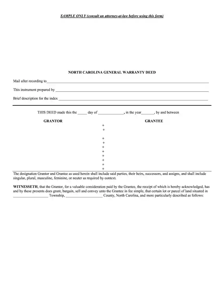 north carolina general warranty deed pdf Preview on Page 1